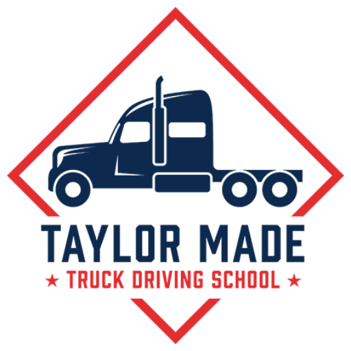 Here's a description of the logo for Taylor Made Truck Driving School that a 10-year-old might understand:

